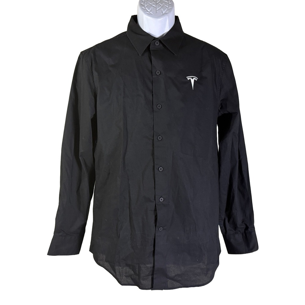 Tesla Button‎ Down Shirt Mens M Black Long Sleeve Corporate Logo TSL2982